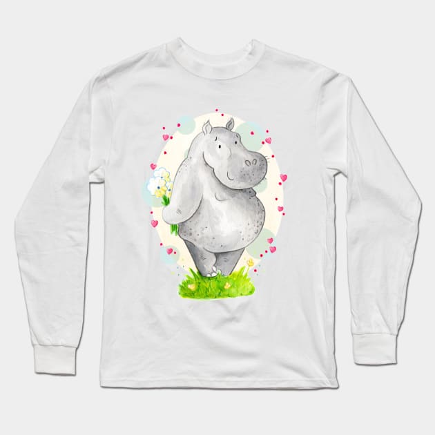 Hippo Long Sleeve T-Shirt by Vicky Kuhn Illustration